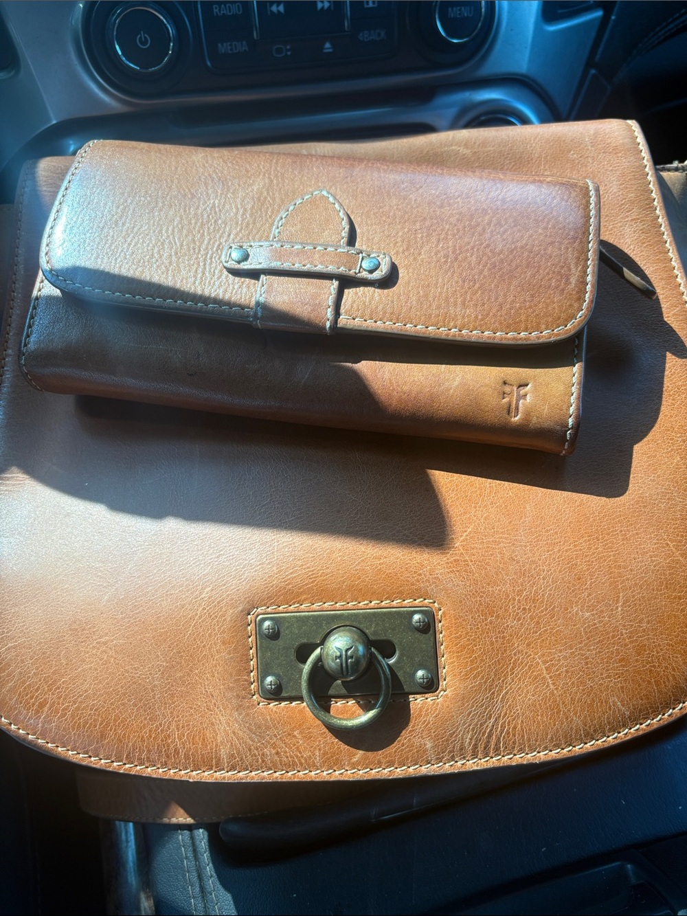 Frye Saddle Brown Leather Crossbody Bag with wallet